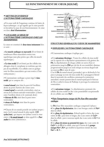 RESUME DE COURS SVT FONCTIONNEMENT DU COEUR Tle D BY TEHUA