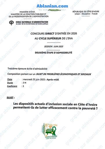 ENA SUJET CYCLE SUPERIEUR SOG et PROBLEMES ECONOMIQUES ET SOCIAUX 2026 BY TEHUA
