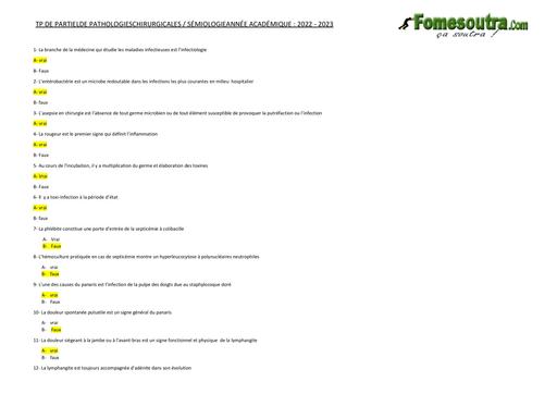Sujet + CORRECTION TD PARTIEL SEMIOLOGIE CHIRUGICALE INFAS L1 by TEHUA