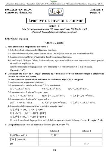 BAC BLANC 2026 DRENA KORHOGO SUJET PC SERIE D (SUJET) by TEHUA