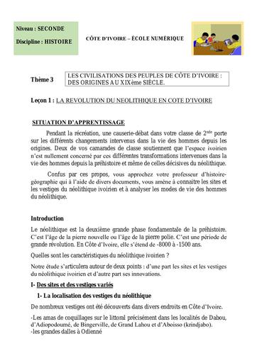 2nde H9 la révolution du néolithique en Côte divoire