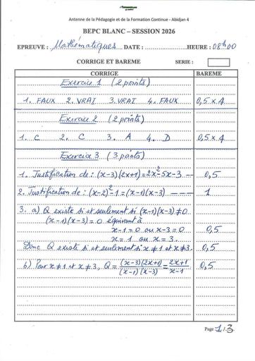 BEPC blanc MARS 2026 MATHS Drena ABIDJAN 4 By TEHUA