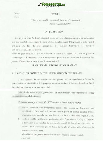 L’Éducation a t elle pour rôle de favoriser l'insertion des Jeunes?