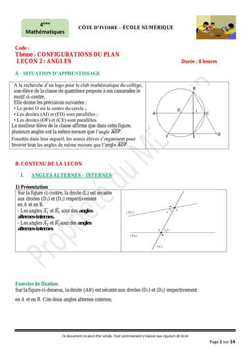 4e Maths leçon 2 Angles