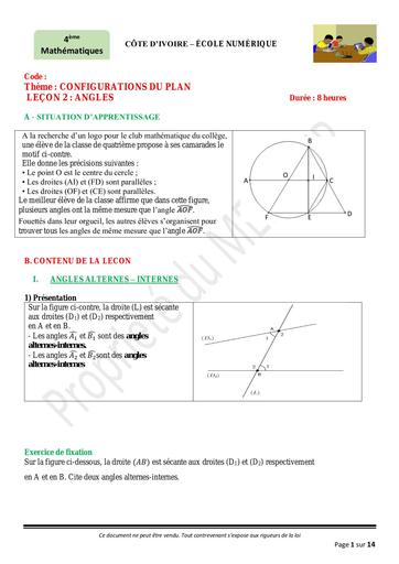 4e Maths leçon 2 Angles