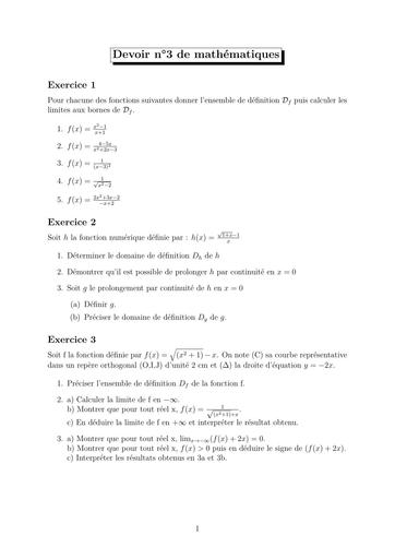 DEVOIR DE MATHS Tle D LYCEE DE BOROMO LIMITE ET CONTINUITE BY TEHUA