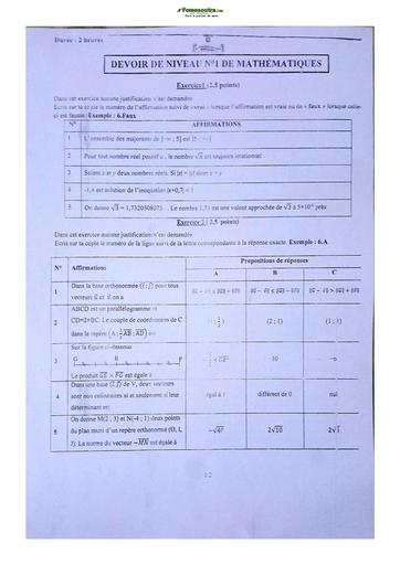 Sujets de Mathématique série C Lycée Classique d'Abidjan 22-23