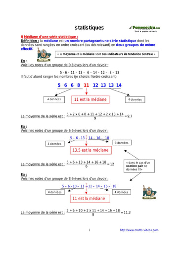 Statistiques - Cours maths niveau 3eme