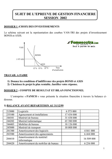 Sujet corrigé de Gestion Financière BTS Finances Comptabilité et Gestion d’Entreprises 2002