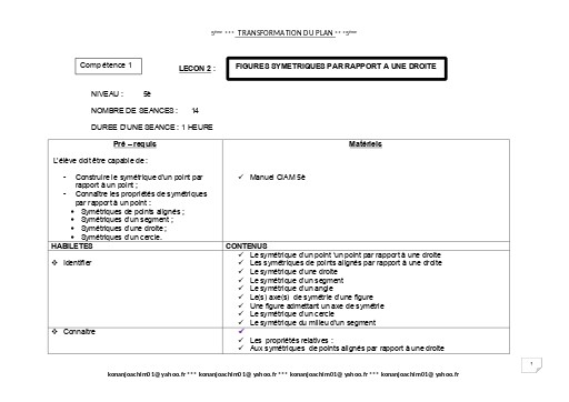 Fiche de cours Maths 5ième Leçon 2 Figure Symétriques par rapport  à une droite by TEHUA
