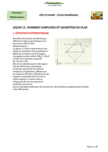 Sujet de Nombres complexes et géométrie du plan