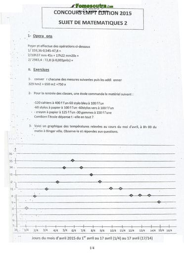 Sujet et corrigé de Mathématiques concours d’entrée à l'EMPT Bingerville 2015(2)