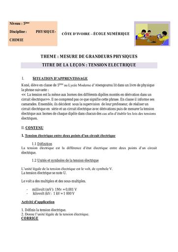 PC 5ème L5 Tension électrique