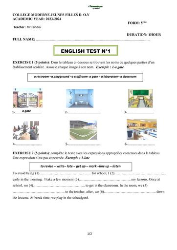 SUJET 5ième devoir Anglais N°1 5ème UNIT 1 collège moderne JEUNE FILLE BY TEHUA