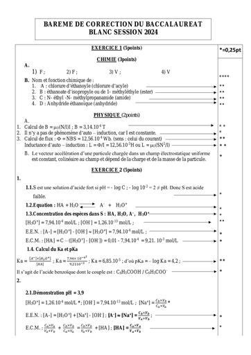 BAREME DE CORRECTION BAC BLANC PC 2024