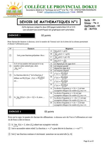 DEVOIR DE NIVEAU MATHS niveau Tle A PROVINCIAL  NOVEMBRE 2025  by TEHUA