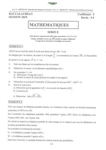 Bac 2019 maths serie E by TEHUA