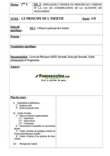 Le principe de l’inertie - Cours de Physique 2nd C