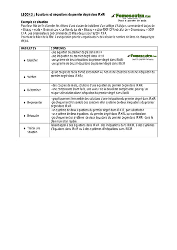 Equations et inéquations du premier degré dans IRxIR 2- Guide pédagogique Maths 3ème