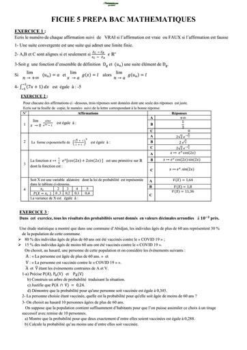 PREPA BAC 2026 FICHE 5 MATHS Tle D by TEHUA