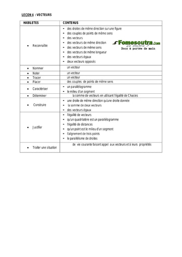 Vecteurs - Guide pédagogique Maths 4ème