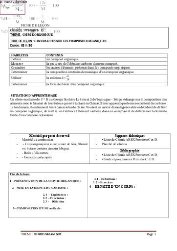 FCICHE DE COURS PC 1ière D L1 COMPOSES ORGANIQUE by TEHUA