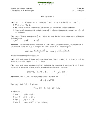 Sujet corrigé d'Analyse - Faculté des Sciences de Rabat