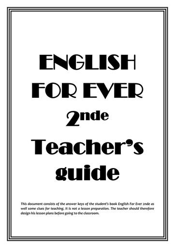 Manuel d'anglais TEACHER'S GUIDE English for Ever 2nde by Tehua