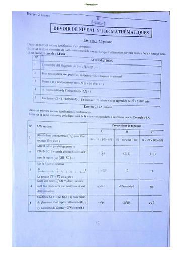 Sujets de Mathématiques série D Lycée Classique d'Abidjan 2023