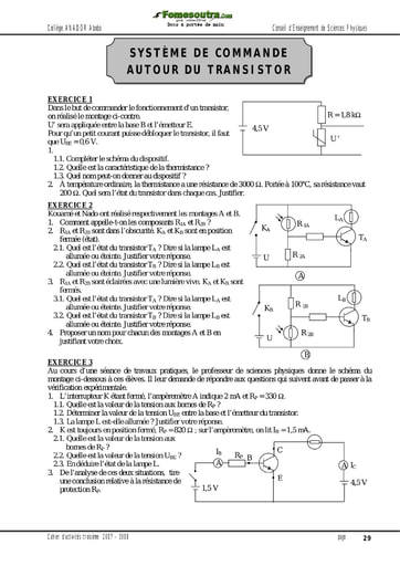 Système de commande autour du transistor - Activité 3ème