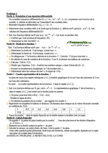 Sujet Corrigé (3) Fonction équation différentielle - Maths Terminale D