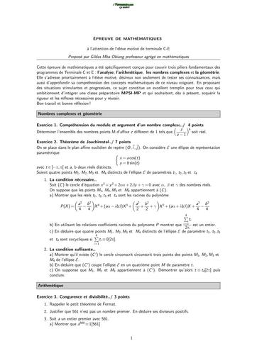 SUJET DE MATHS SERIE C epreuve 1 by TEHUA