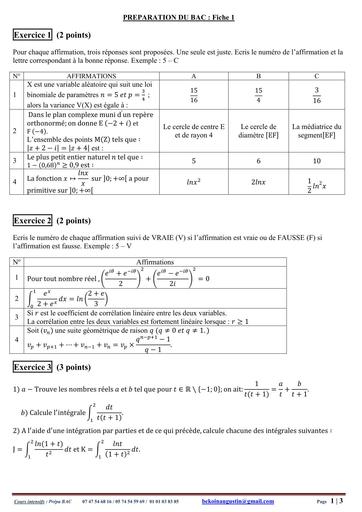 PREPA BAC SERIE D MATHS FICHE 1 by TEHUA