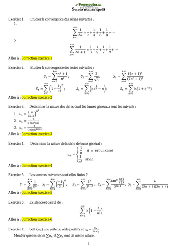 Exercices corriges series numeriques