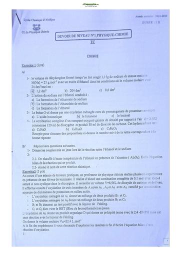 Sujets de Physique-Chimie Terminale C Lycée Classique 2023