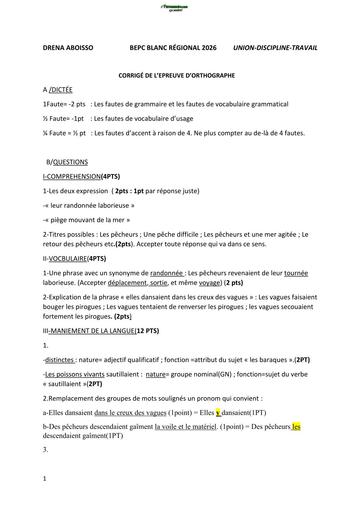 BEPC BLANC 2026 DRENA ABOISSO SUJET ORTHOGRAPHE FR (SUJET) by TEHUA