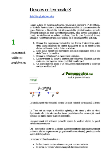 Devoir corrigé (2) de Physique portant sur l'interaction gravitationnelle niveau Terminale