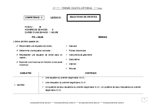Fiche de cours Maths 3ième Leçon 12 Equations et Inéquations Dans IR X IR by TEHUA