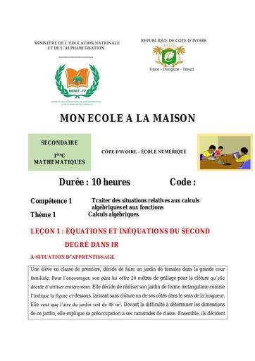 Maths 1ière C&D Cours complet Lycée numérique ( Côte d’Ivoire)