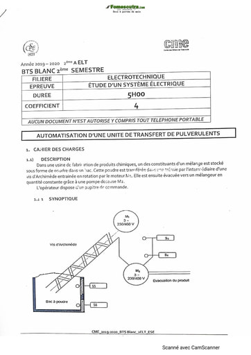 BTS Blanc Etude d'un Système Electrique