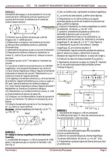 Sujet Champ et mouvement dans un champ magnétique - Physique Terminale C et E