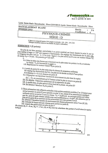 Sujet de Physique BAC blanc 2013 série D Lycée Sainte Marie de Cocody