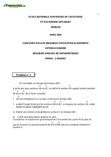 Sujet 2ème épreuve de maths ISE option économie 2001 (ENSEA)