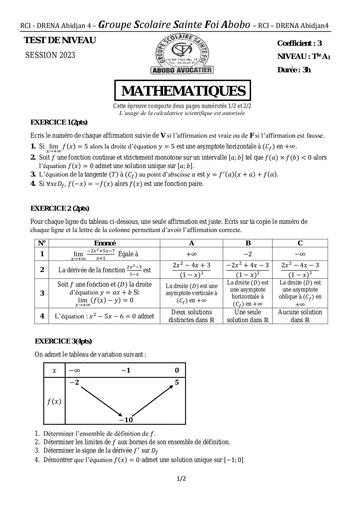 TEST 2023 Maths Tle A ste foi Abobo By Tehua
