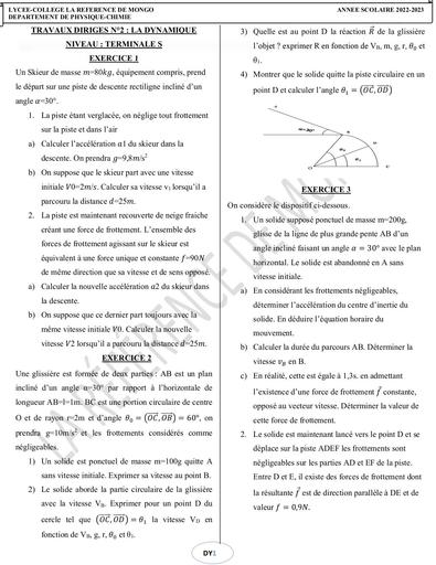 FICHE TD Dynamique Centre d'inertie Tle S