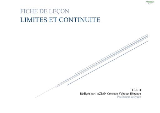 FICHE DE COURS 1 LIMITES ET CONTINUITE Tle D BY TEHUA