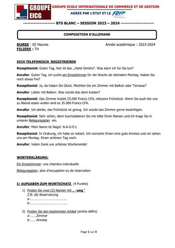 COMPOSITION LV 2 D’ALLEMAND -  SUJET TH BTS By Ludov Ta'n
