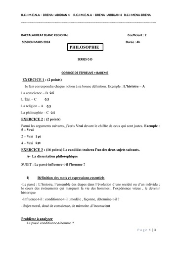 Barème Bac blanc 2024 PHILO SERIE C et D dren Abidjan 4 by Tehua