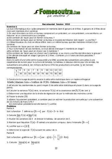 Sujet de Maths BAC G2 2010