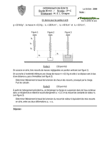 Interrogation (2) de Physique 1ère C EMPT Bingerville